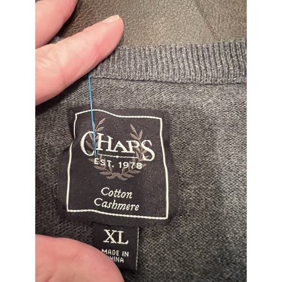 Chaps Sweater Cotton Cashmere Sz Large Gray V-Neck Long Sleeve Solid Stretch - Picture 4 of 5